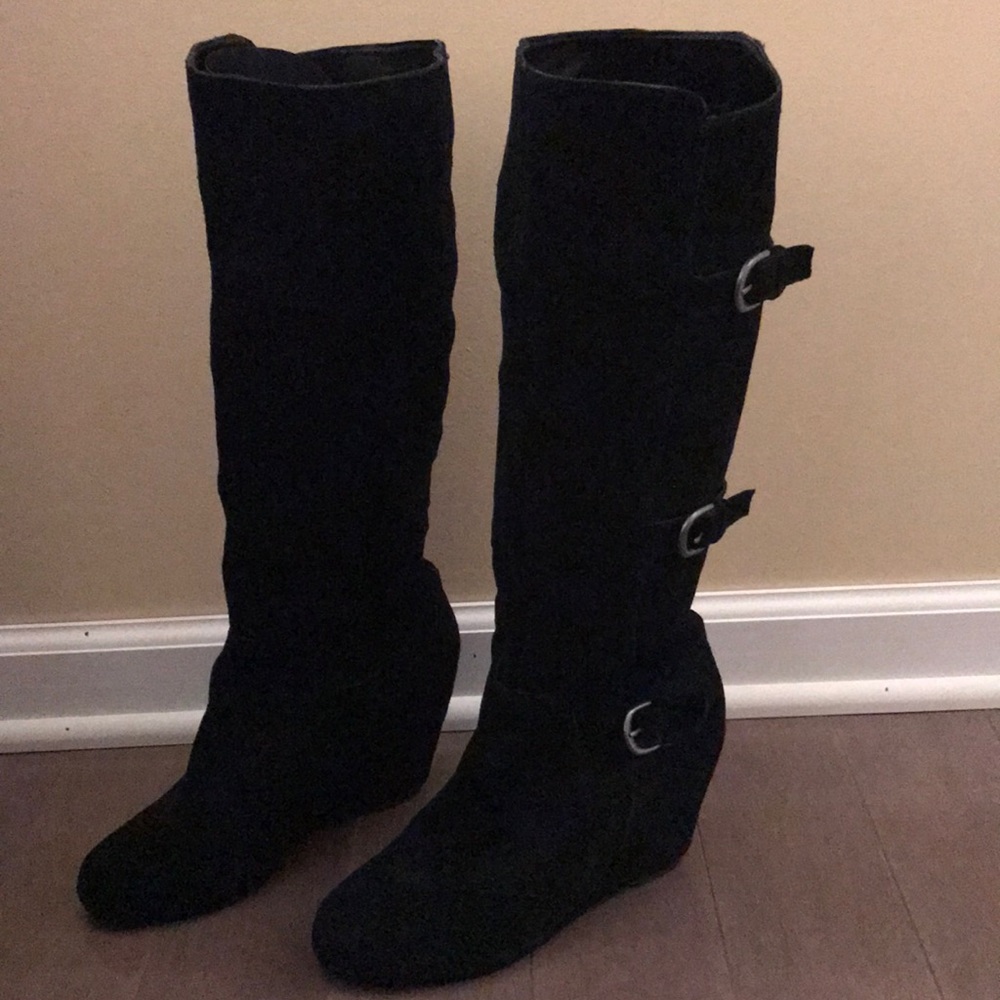 Black suede knee high boots